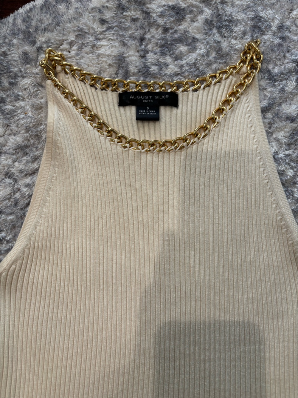 august silk Cream Ribbed Tank with Gold Chain Strap